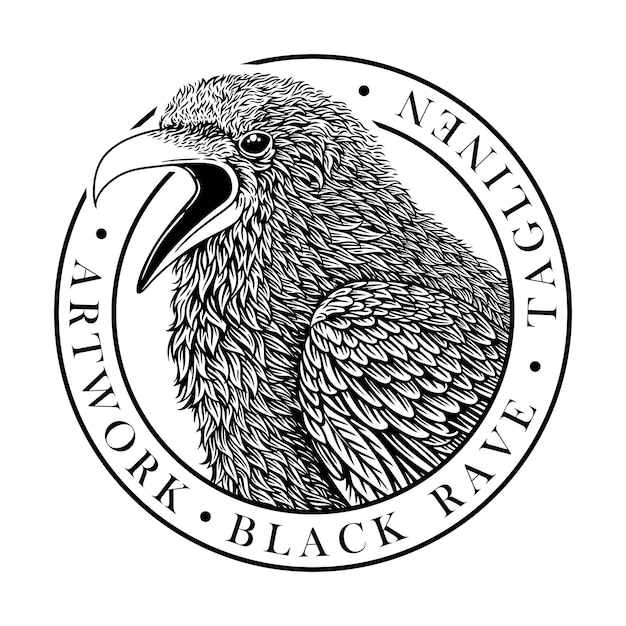 EMPLEM CROW MONOCHROMEPREMIUM VECTOR