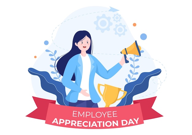 Employee Appreciation Day Cartoon Illustration to Give Thanks or Recognition for their Employees