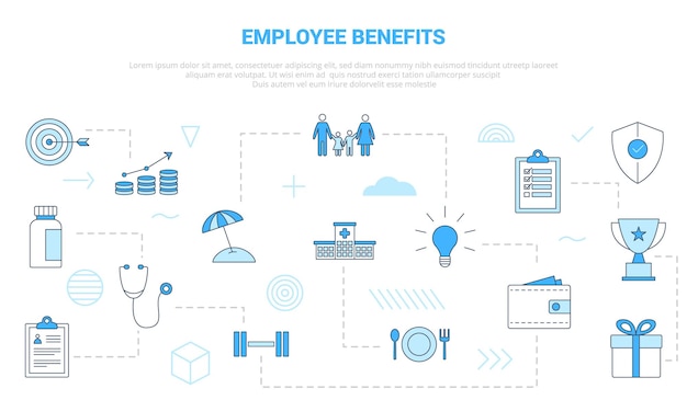 Employee benefits concept with icon set template banner with modern blue color style vector illustration