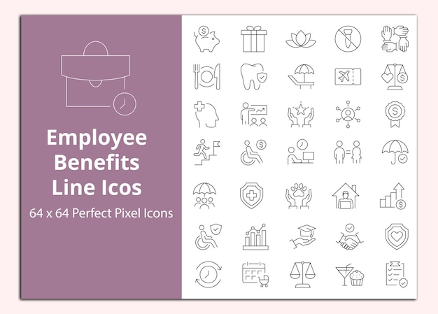 Employee Benefits Line icons vectors set