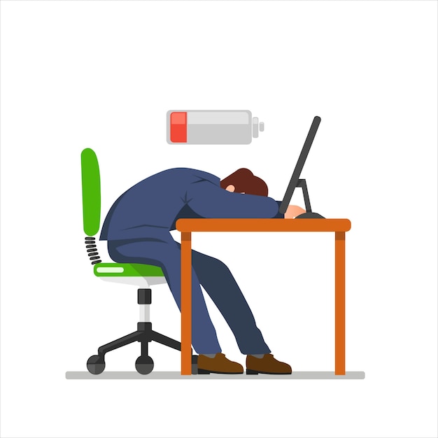 An employee fell asleep on his desk  because of work fatigue