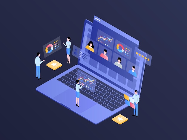 Employee Performance Isometric Illustration Dark Gradient Suitable for Mobile App Website Banner Diagrams Infographics and Other Graphic Assets