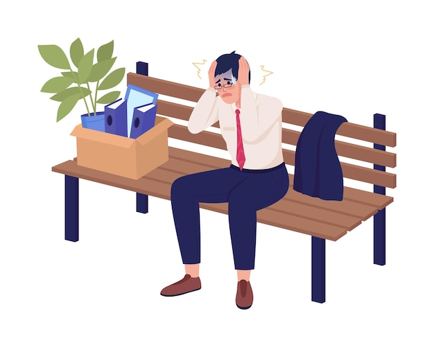 Employee stressed of dismissal semi flat color vector character