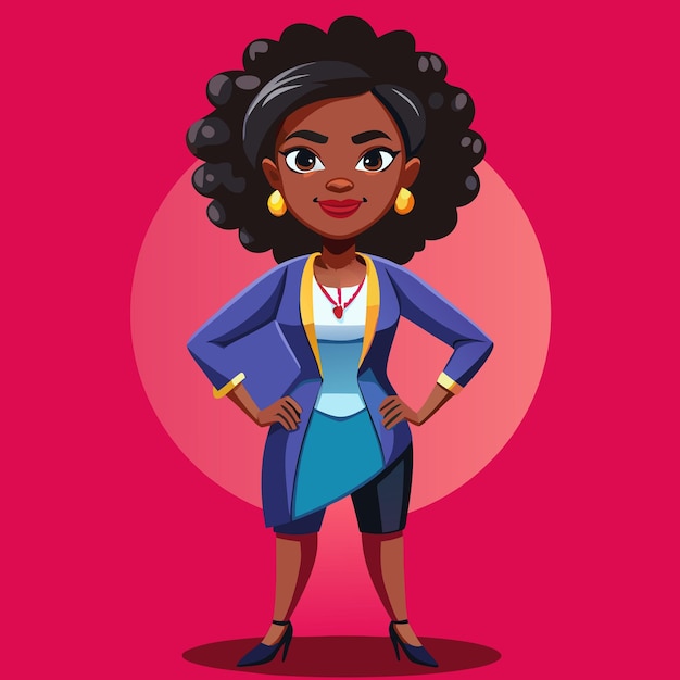 Vector empowered black woman in colorful outfit confident cartoon character illustration