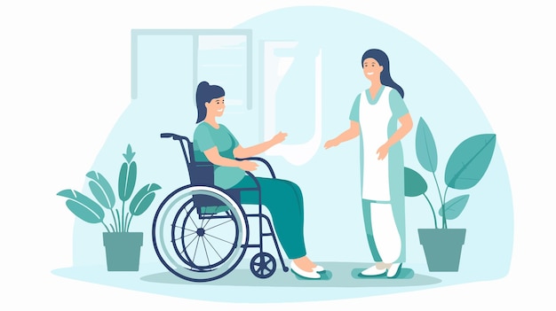 Empowered woman with disability discussing with caring nurse in hospital setting