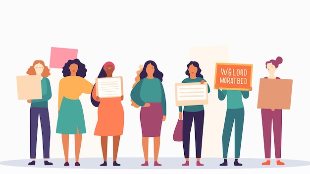 Vector empowering vector illustration of women protesting with placards