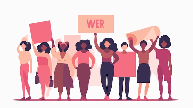 Vector empowering vector illustration of women protesting with placards