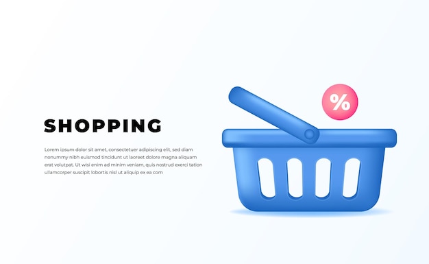 Empty 3d shopping basket cart for retail business discount shopping