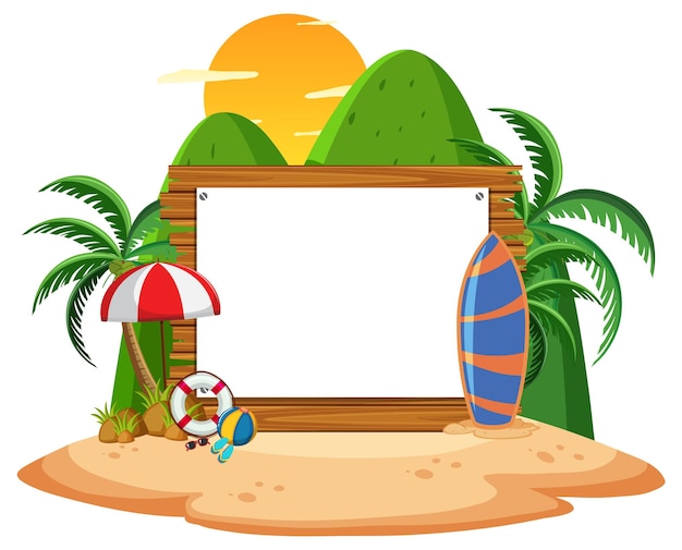 Empty banner template with summer beach element isolated