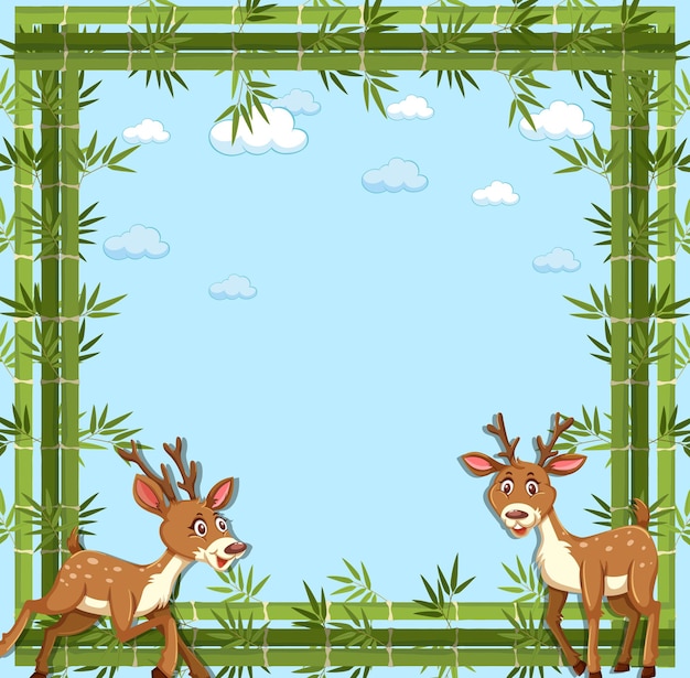 Empty banner with bamboo frame and deer cartoon character