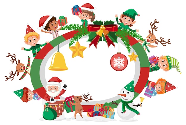 Empty banner with many kids in Christmas theme