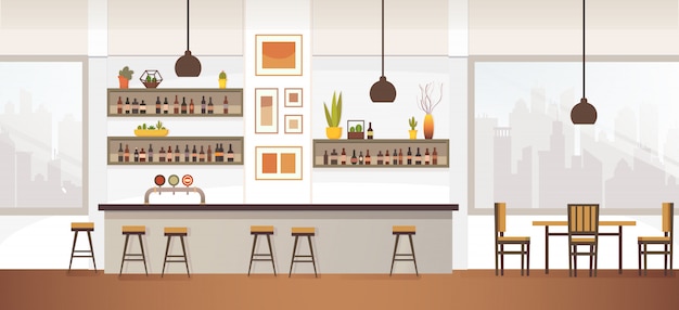 Empty Bar or Pub Interior Flat Vector Illustration