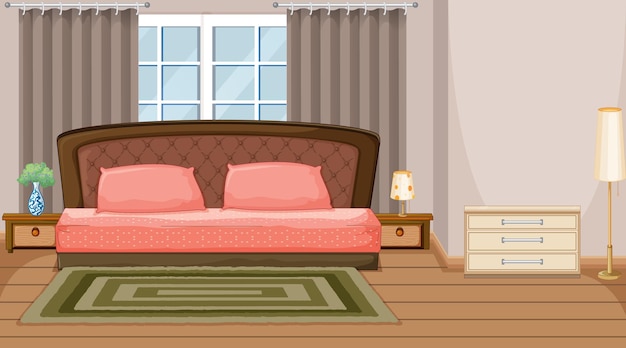 Empty bedroom scene with bedroom objects and interior decoration