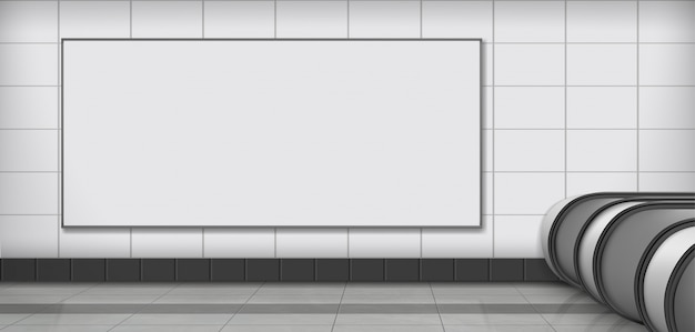 Vector empty billboard on subway station realistic vector