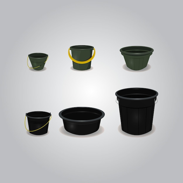 Empty buckets set design vector illustration