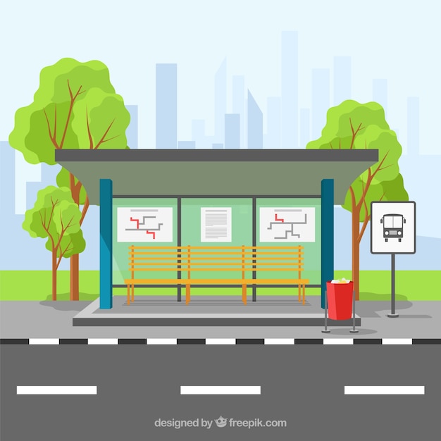 Empty bus stop with flat design