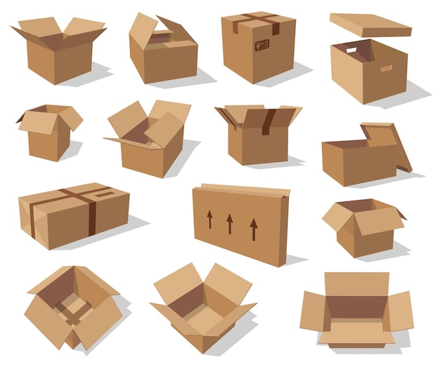 Empty carton boxes vector cardboard packaging