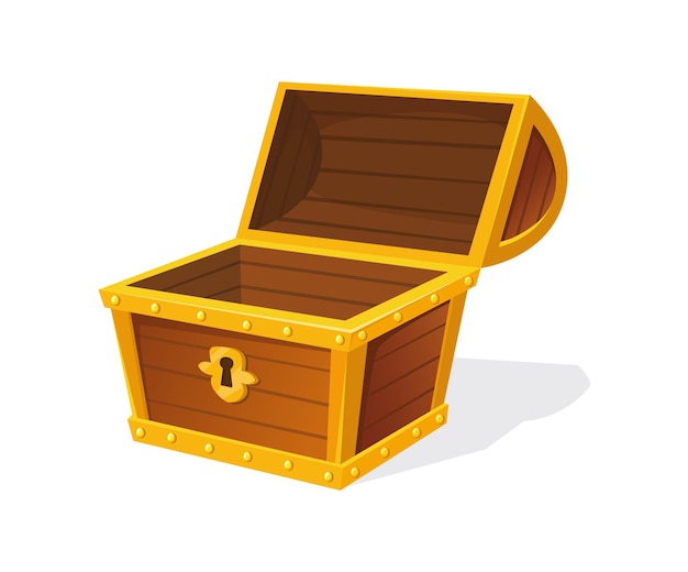 Empty chest. Wooden box for mystery gem, graphic illustration, vector icon