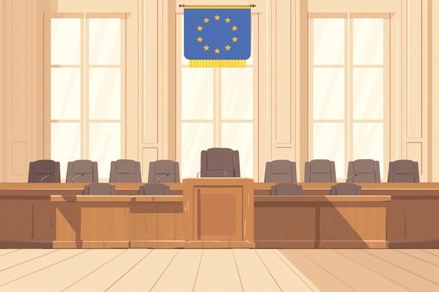 Empty Courtroom Scene Flat Illustration