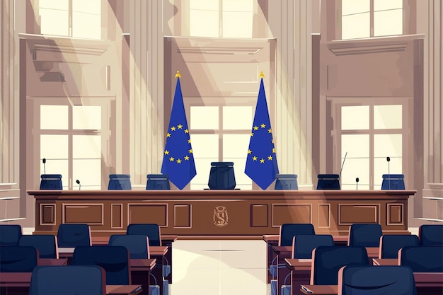 Vector empty courtroom scene flat illustration