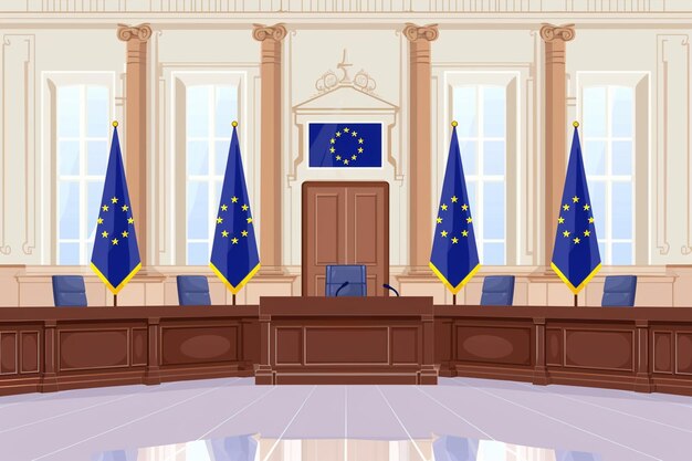 Empty Courtroom Scene Flat Illustration