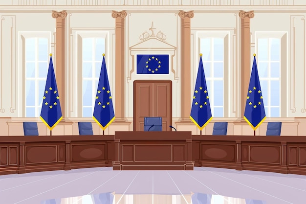 Vector empty courtroom scene flat illustration