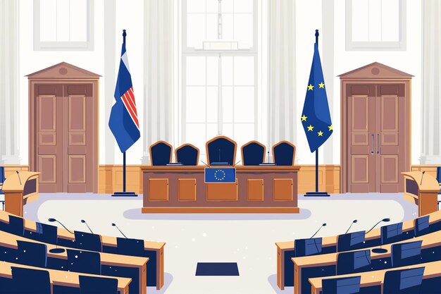 Vector empty courtroom scene flat illustration