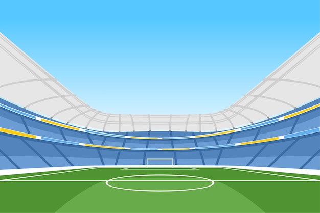 Vector empty day time football soccer field stadium detailed vector illustration for background