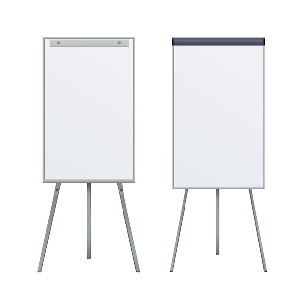 Vector empty flip chart blank on tripod over white background office whiteboard for business training in office