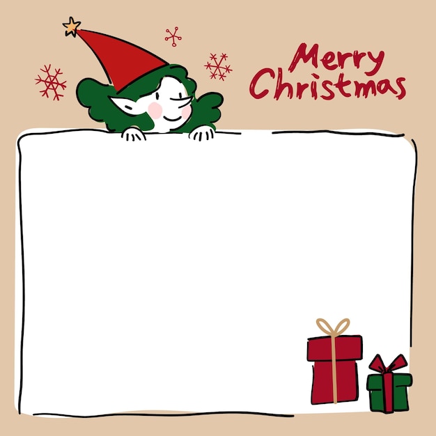 An empty frame illustration with a fairy in a red hat.