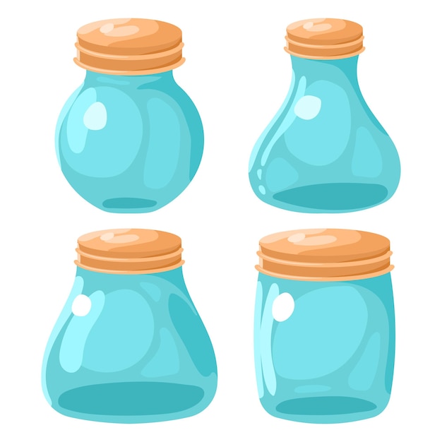 Empty glass bottle vector cartoon set isolated on a white background