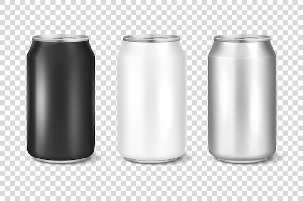 empty glossy metal white black and silver aluminium beer pack or can set visual 330ml