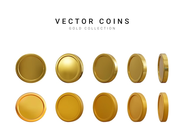 Empty gold coins isolated on white background Falling or flying moneyCash treasure concept Vector illustration