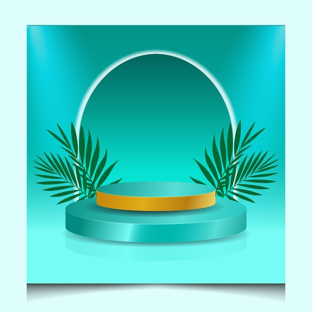 Empty luxury gold 3d podium template on cyan gradient background for premium product display