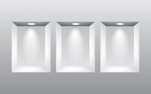 Empty niches in wall with spot lights