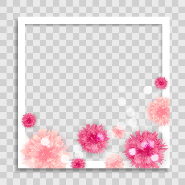 empty photo frame template with spring flowers for media post in social network