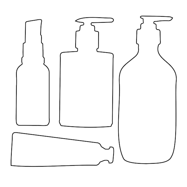 Empty plastic travel cosmetic items Vector line art