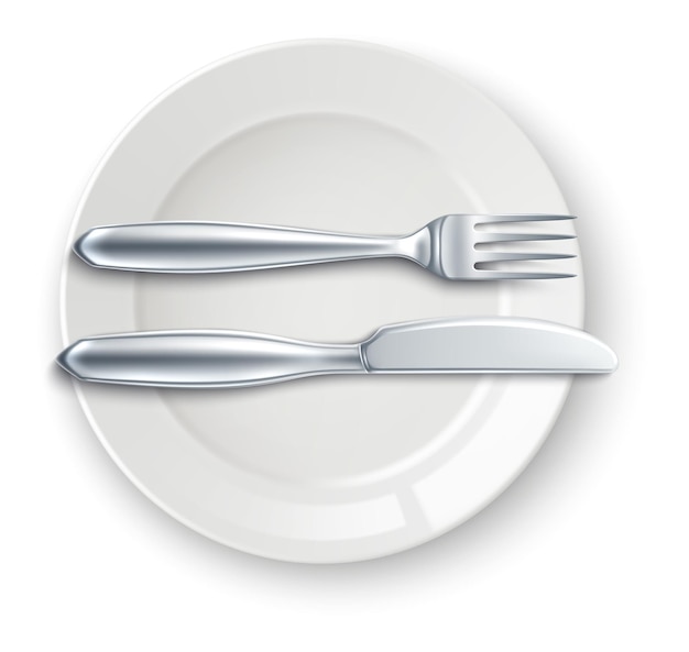 Vector empty plate mockup cutlery on top finished meal sign