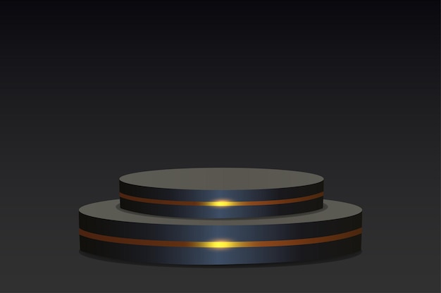 Empty podium or pedestal display scene on black background with cylinder stand concept.