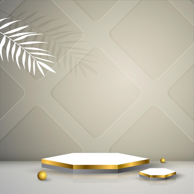 Empty podium stage for product display show or promotion with leaves