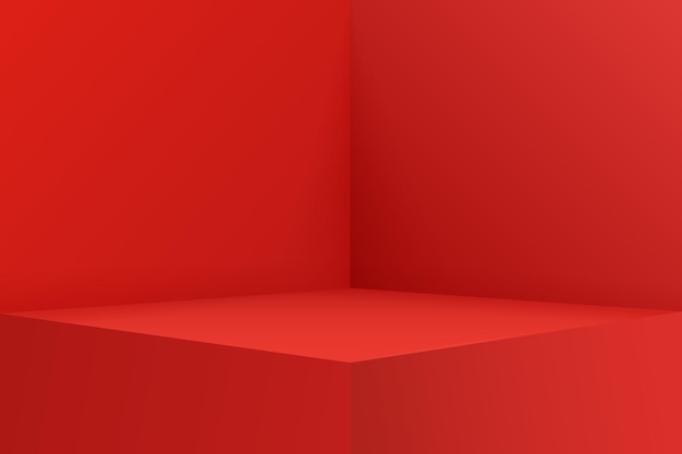 Empty red corner podium Geometry shape platform Podiums display for banners advertising and product showcasing