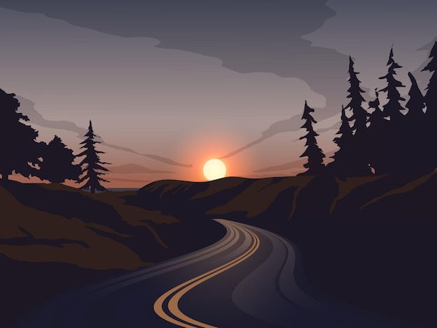 empty road at sunset with forest