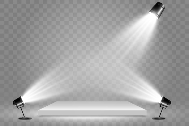 	
Empty stage with spotlights. Lighting devices on a transparent background.	

