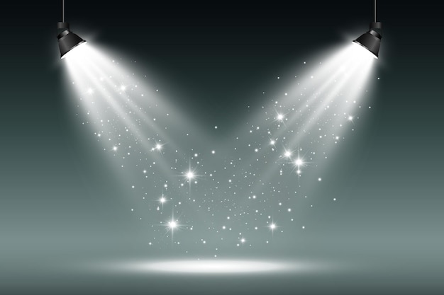 Empty stage with spotlights. Lighting devices on a transparent background.