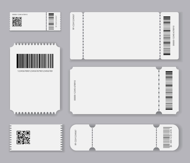 Empty tickets template Set blank concert ticket lottery coupons Event coupon or cinema movie theater cards Festival or circus paper empty flyers Vector isolated illustration