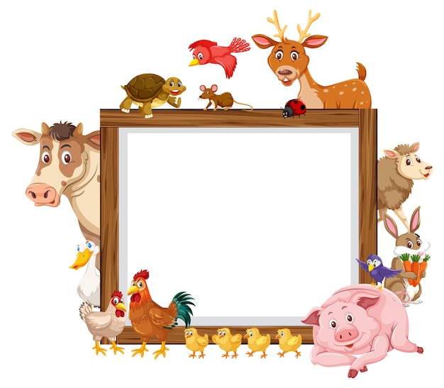 Empty wooden frame with various farm animals