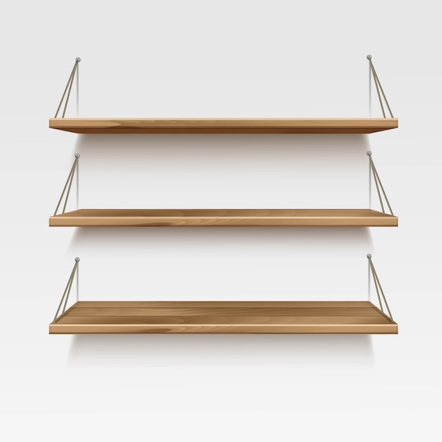  Empty Wooden Wood Shelf Shelves  on Wall Background