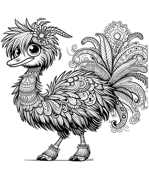 Emu Coloring Pages vector carton illustration