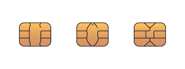 EMV gold chip icon for bank plastic credit or debit charge card. Vector symbol illustration set