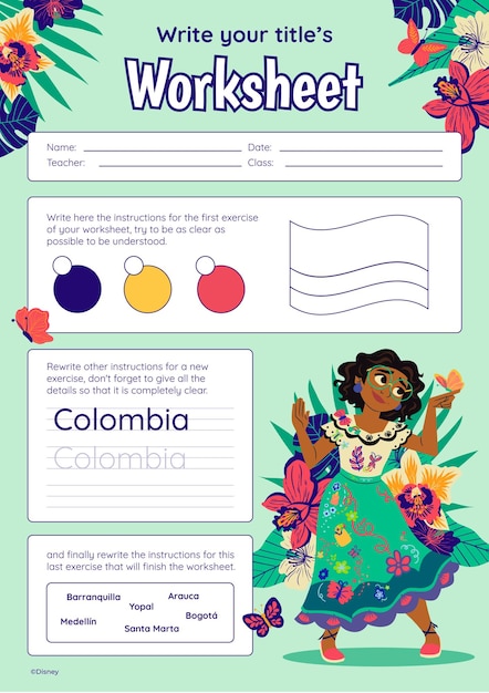 Vector encanto colombia worksheet